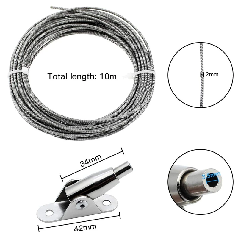 10M Stainless Steel Wire Rope Coated 2 Mm Steel Rope Adjustable Curtain Rope Hanging Rope With Mounting Clamps