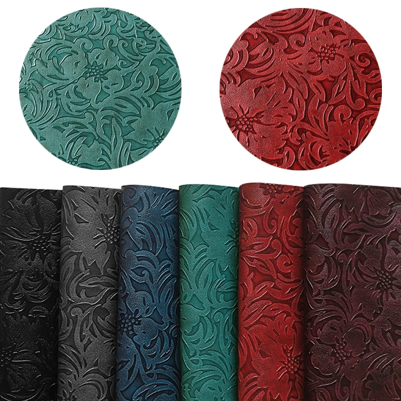 Embossed Retro Faux Leather Sheets Flower Textured Synthetic Fabric for Upholstery Handbag Wallet Jewlery DIY sewing materials