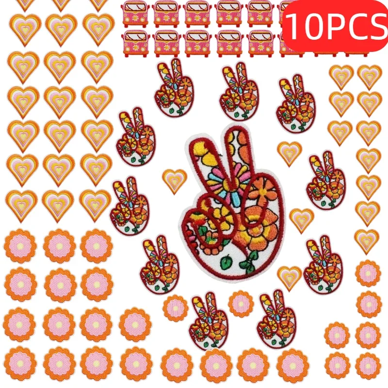 Lots of Embroidered Patches 10/100PCS Wholesale  Iron on Patches for Clothing Peace Bus Clothes  Fabric Sewing DIY Cartoon Patch