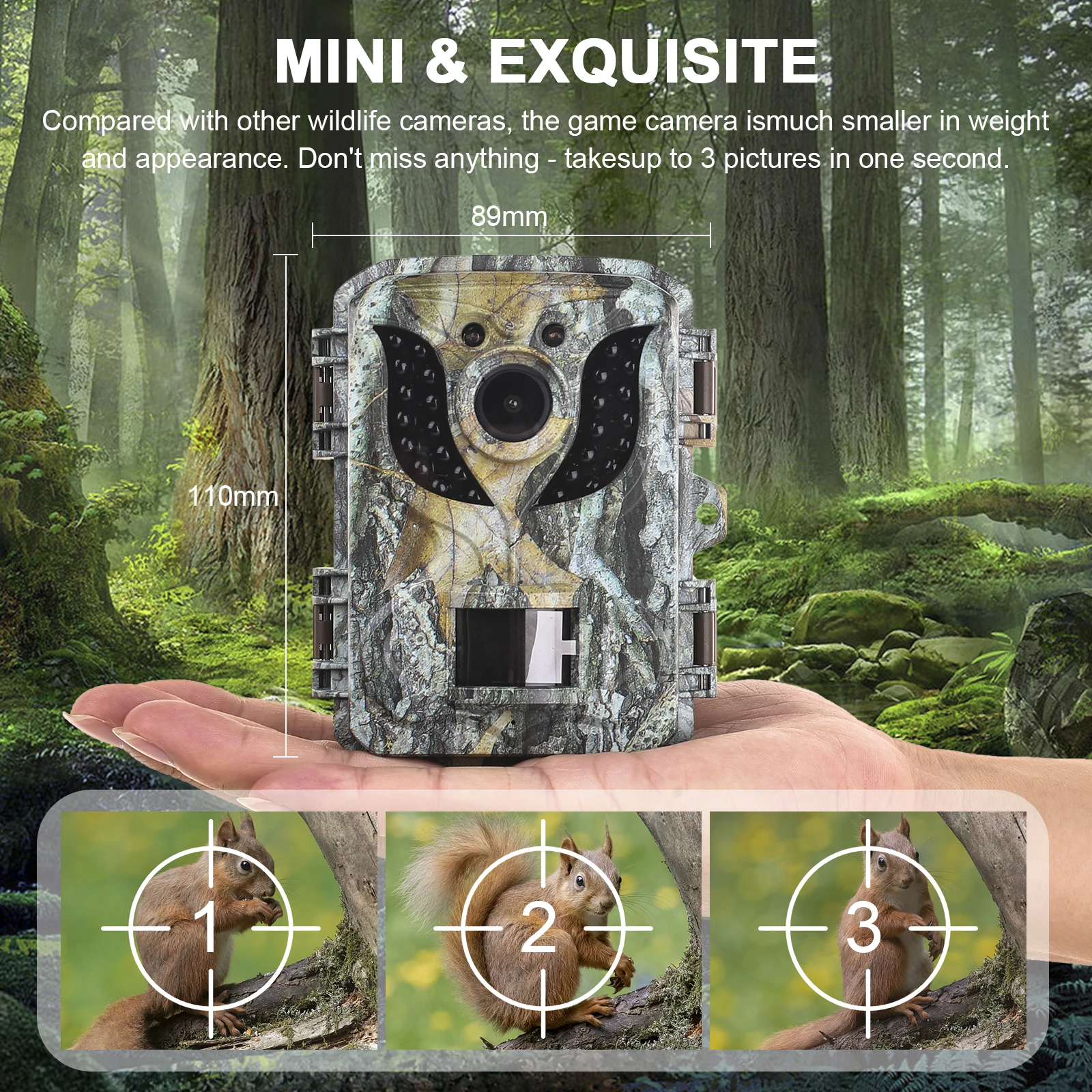 Mini Hunting Trail Camera 16MP 1080P HD Infrared Night Vision Waterproof Outdoor Motion Activated Wildlife Scouting Photo Traps