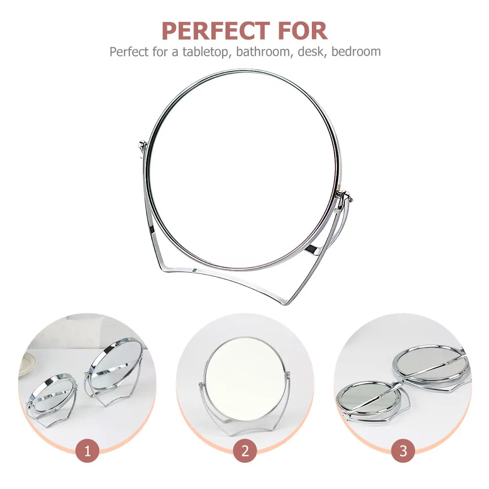 

Rotary Makeup Mirror Desktop Foldable Metal Mirror Adjustable Angle for Bedroom Dressing Table Clear Reflection
