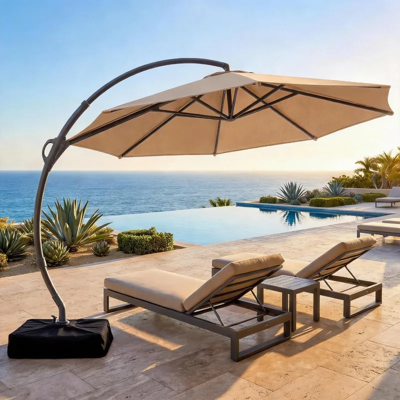 

LAUSAINT HOME Outdoor Patio Umbrella with Base included, 11 FT Deluxe Curvy Cantilever Umbrella Heavy Duty Offset Hanging