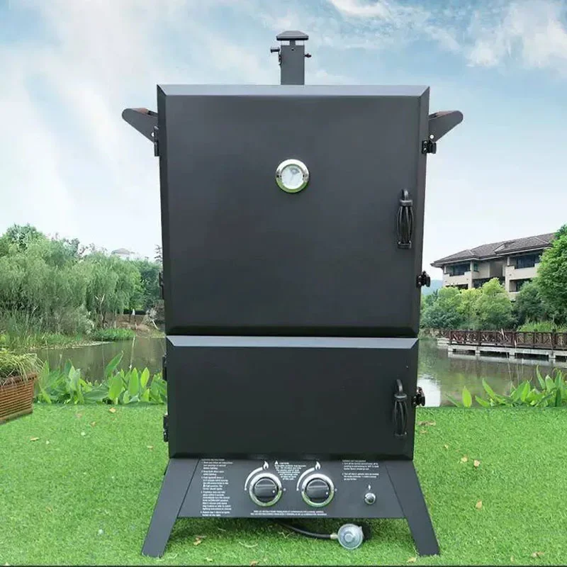 Vertical Dual Control Propane Gas Smoker Grill Multi-Layer Grids Outdoor BBQ Meat Smoking Cabinet Customized