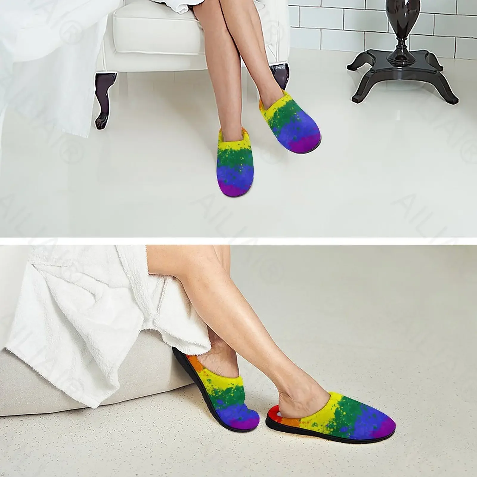 Sandalias con bandera del Orgullo Lgbt para hombre y mujer, zapatos térmicos de felpa, informales, para mantener el calor, de goma