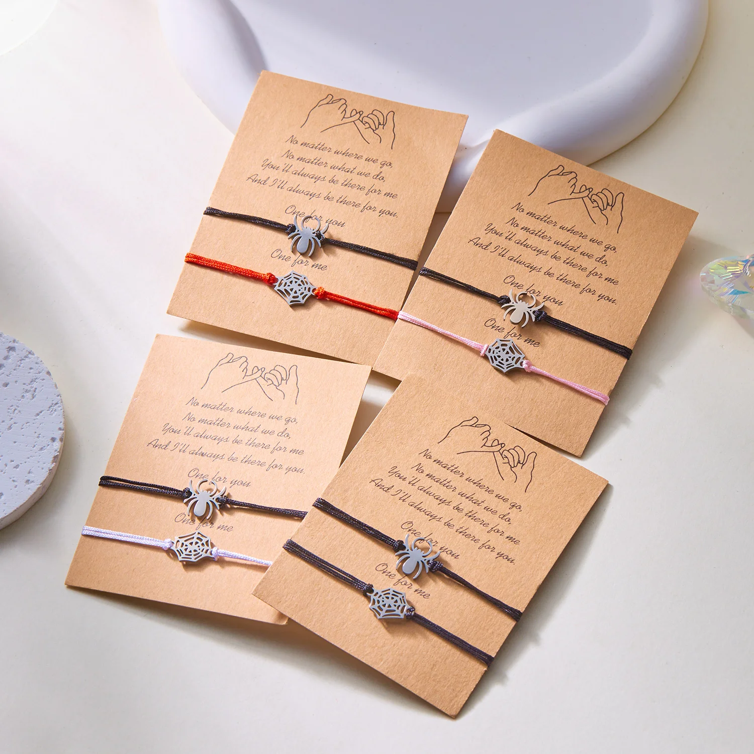 2Pcs Fashion Silver Color Spider Bracelet for Couple Simple Adjustable Woven Bracelet Valentine\'s Day Couple Jewelry Gift