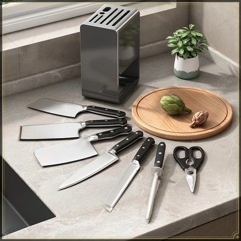 Countertop Style Knife Holder Carbon Steel  Strong Load Bearing with Drain Tray Multifunctional Kitchen Utensil Storage Holder