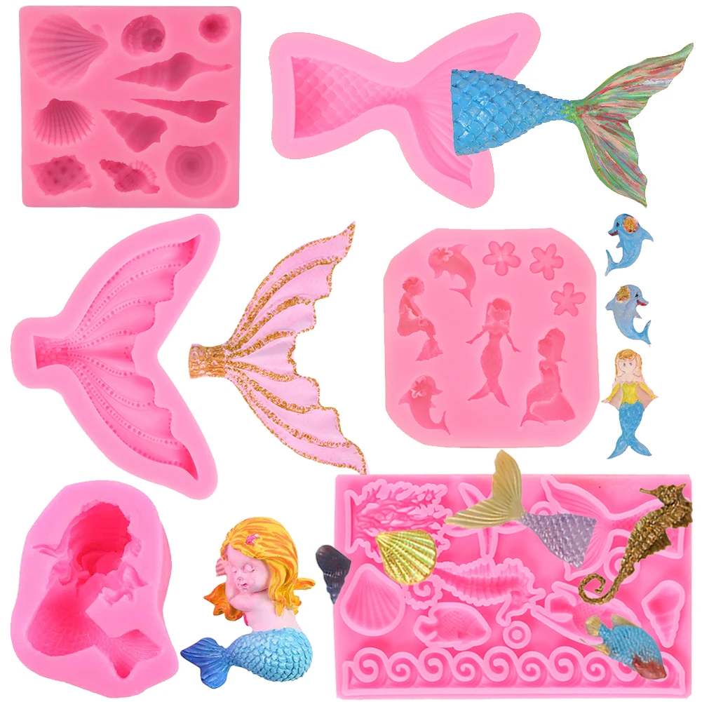 Mermaid Tail Silicone Resin Mold DIY Ocean Mermaid Shell Conch Fondant Chocolate Cupcake Gumpaste Baking Cake Decorating Tools