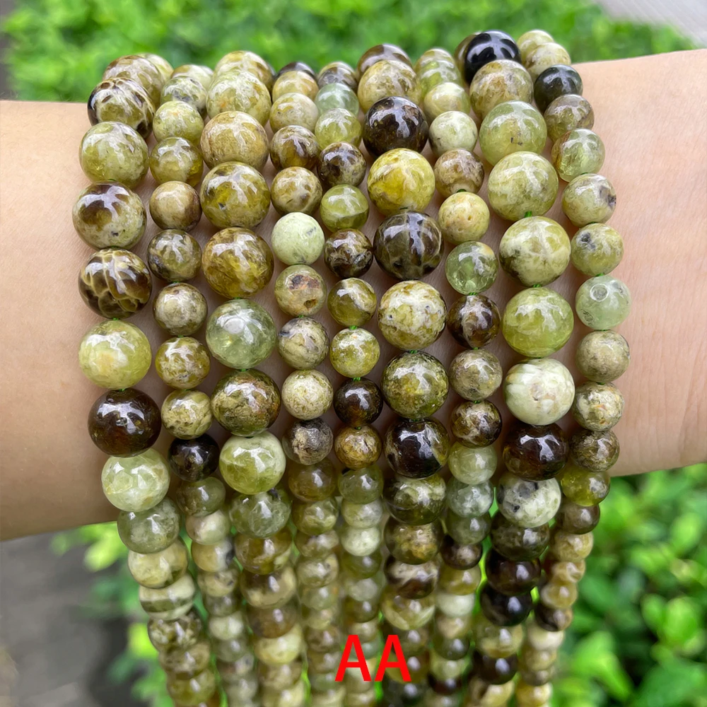 A+ Natural Green Garnet Grossularite 6 8 10mm Loose Gem Stone Beads for Jewelry Making Bracelet Wholesale DIY Accessories