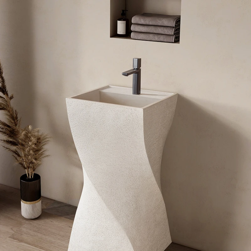 Cream wind designer column basin floor-standing integrated art sink personality creative Japanese washstand