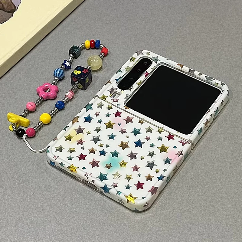 

zflip7 case Cute Korean Japanese Style Colorful Star Phone Case for Samsung Z Flip 7 6 5 / Xiaomi Mix Flip Cover Dirt-Resistant