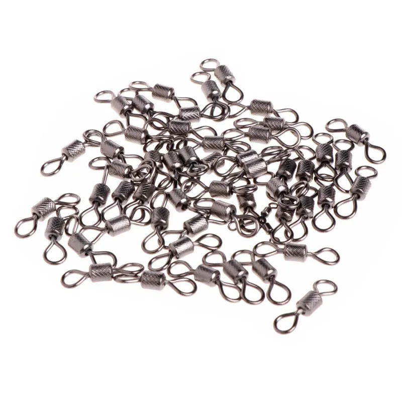 100pcs Fishing Swivel 1#-14# Sizes Solid Connector Ball Bearing Snap Fishing Swivels Rolling Stainless Steel Beads