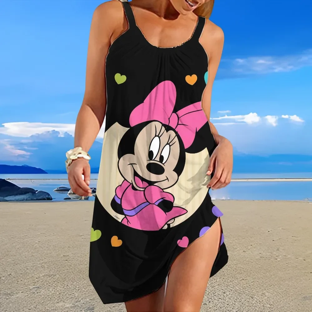 

Fashionable Comfortable Female Loose Suspender Skirt Disney Cartoon Pattern Printed Summer Women's Knee-length Beach Skirt