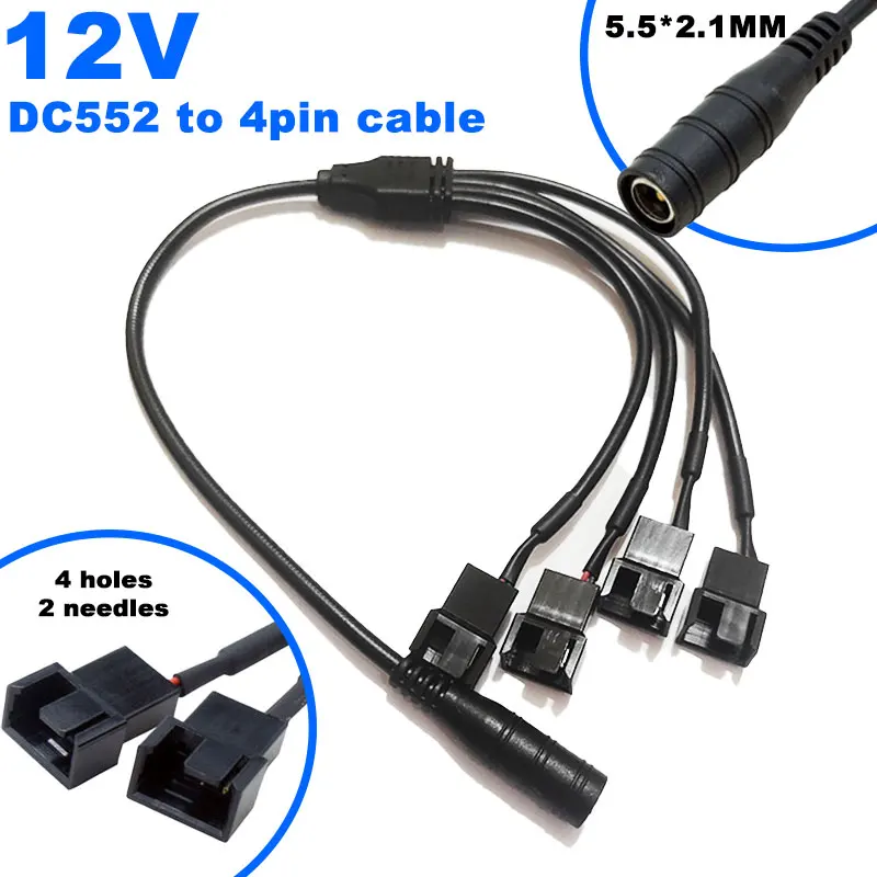 DC 5.5*2.1 mm Female 1 to 1 2 3 4 12V 4Pin PWM Fan Adapter Power Supply Connector Cable
