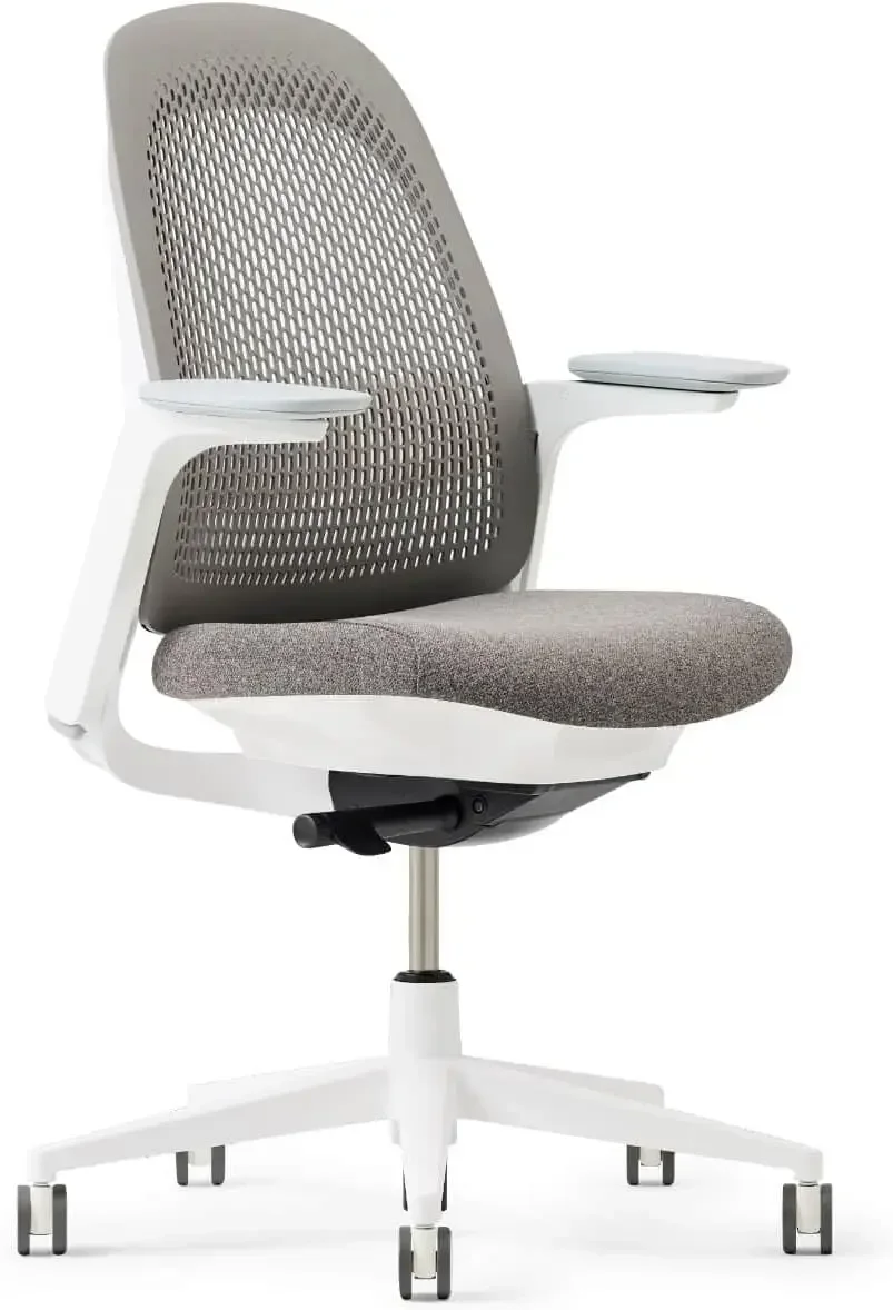 Breck Office Chair - Ergonomic Desk Seat with Height-Adjustable Lumbar Support, White Trim, Duo-Tone Hard Casters