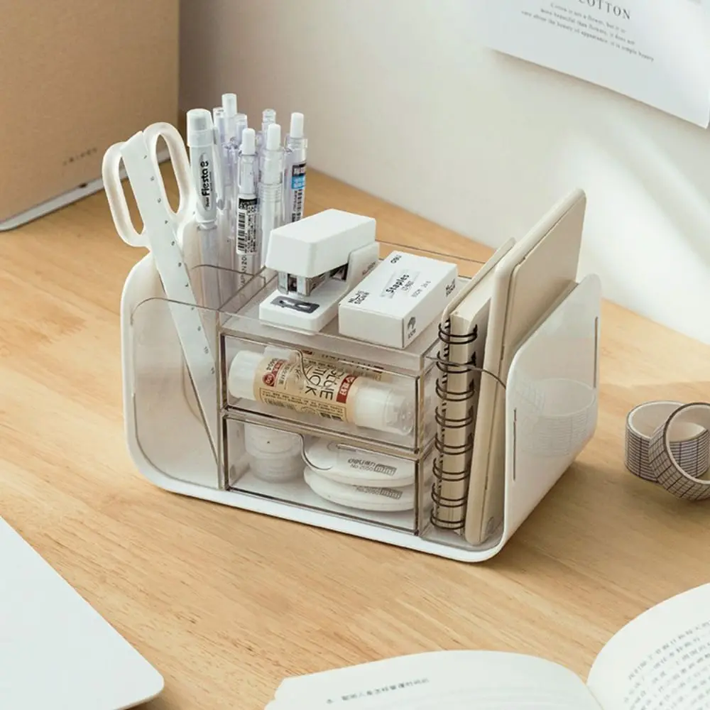 Creative Multi Grid Stationery Storage Box Large Capacity Dust-proof Pen Container Drawer HIPS+PS Makeup Brush Holder School