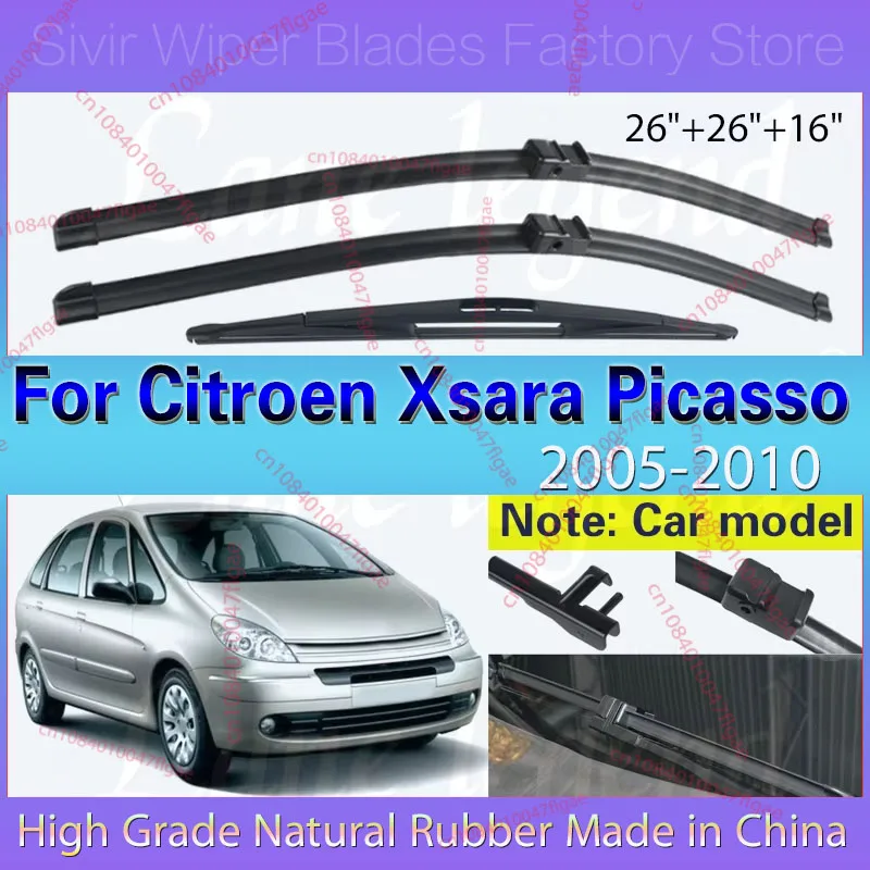 

For Citroen Xsara Picasso 2005 2006 2007 2008 2009 2010 Front Rear Wiper Blades Windshield Windscreen Car Accessories 26"26"16"
