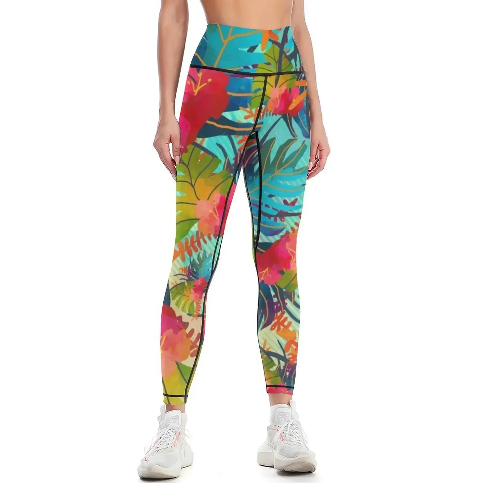 

Bright Tropical Floral Print B Leggings Training pants active wear Women's trousers leggins push up woman Womens Leggings