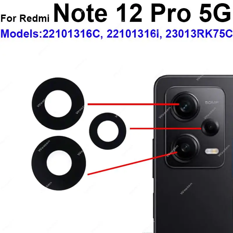 Rear Camera Glass Lens For Xiaomi Redmi Note 12 12 Pro Plus 12S 12 Turbo Speed 5G Back Camera Lens Glass with Sticker Adhesive