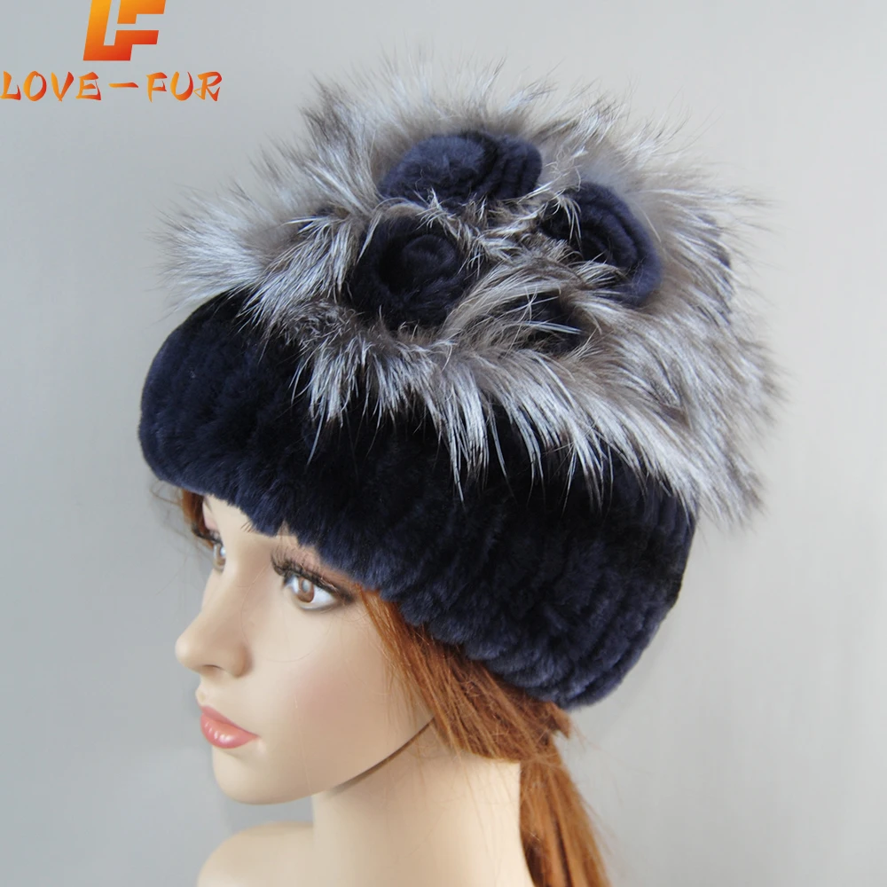 

Russian Female Fur Headgear 2022 Brand Fashion Warm Beanies Cap Luxury Women Fur Hat For Winter Natural Rex Rabbit Fox Fur Caps