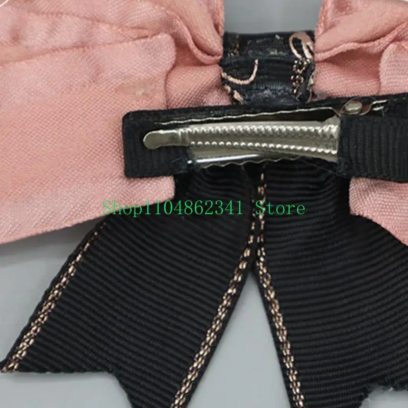 652F 2x Gothic Dark Hair Clip Girls Barrettes Bowknot Bowtie Pink+Black Hair Clip Set Gothic Bows Versatile Barrettes