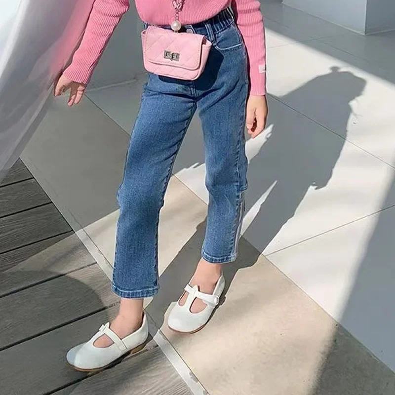 

Child Denim Heart Patchwork Trousers Casual Pant Baby Clothes 1-10Y Fashion Baby Girl Cotton Straight Jean Pant Infant Toddler