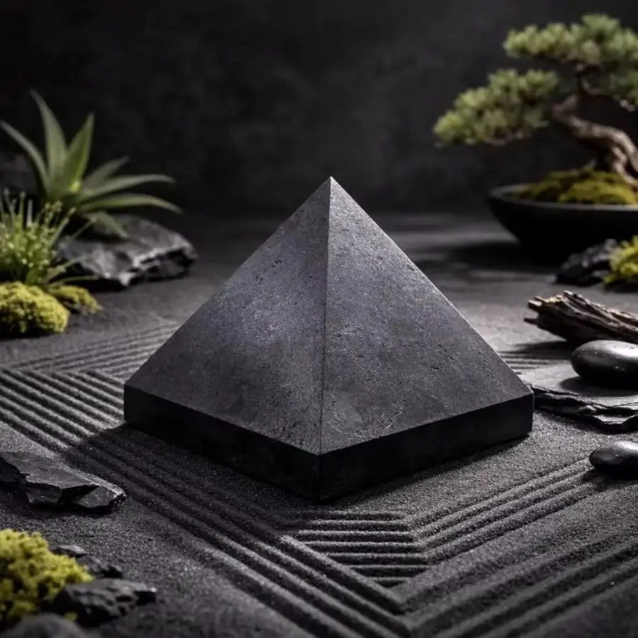 Natural Polished Shungite Pyramid Black Healing Crystal Stone Meditation Energy Pyramid Minerale for Home Decor &Collection Gift
