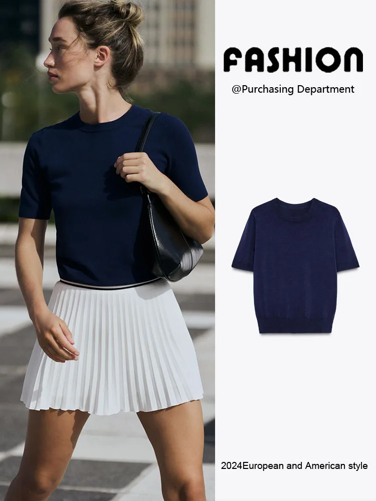 

Весенняя новинка: женский вязаный свитер с круглым вырезом и коротким рукавом, повседневный, удобный, комфортный крой, женский топ