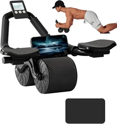Rueda Abdominal de rebote automático, soporte de codo, entrenador de músculos abdominales con pantalla de contador, rueda de rodillo de ejercicio físico