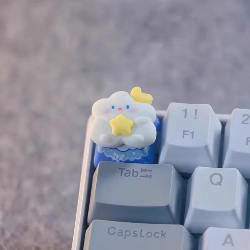 

Cute White Cloud Keycaps Originality 3D Resin kawaii Keyboard Cap OEM Profile Artisan Key Caps for Mechanical Keyboard AGifts