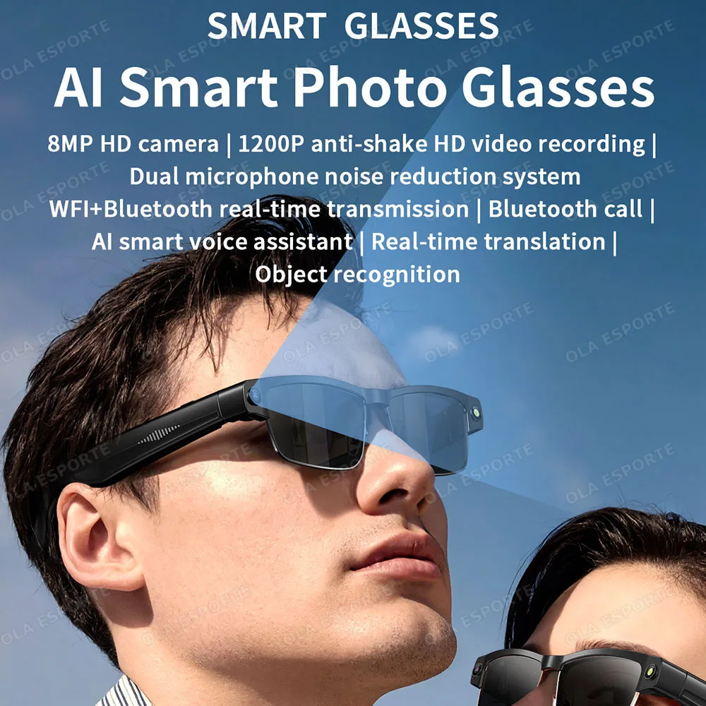 New 800W Camera Smart Glasses Make Receive Call Bluetooth Headset Recording Photo Recognition Anti Blue Light UV Sunglasses 2025