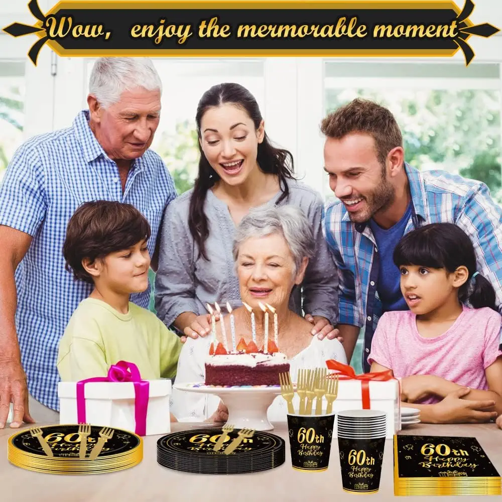 60th Birthday Party Supplies Plates1964 Birthday Paper Plates Dessert for Black Gold Theme Vintage Anniversary  Birthday Decor