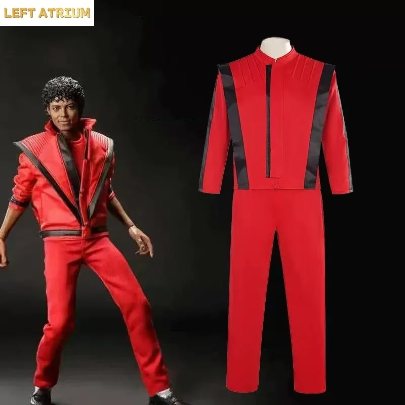 Michael Jackson Coat Pant Set Michael Scary Night Premium Overcoat Red Leather Jacket Vintage Thriller Party Cosplay Costume
