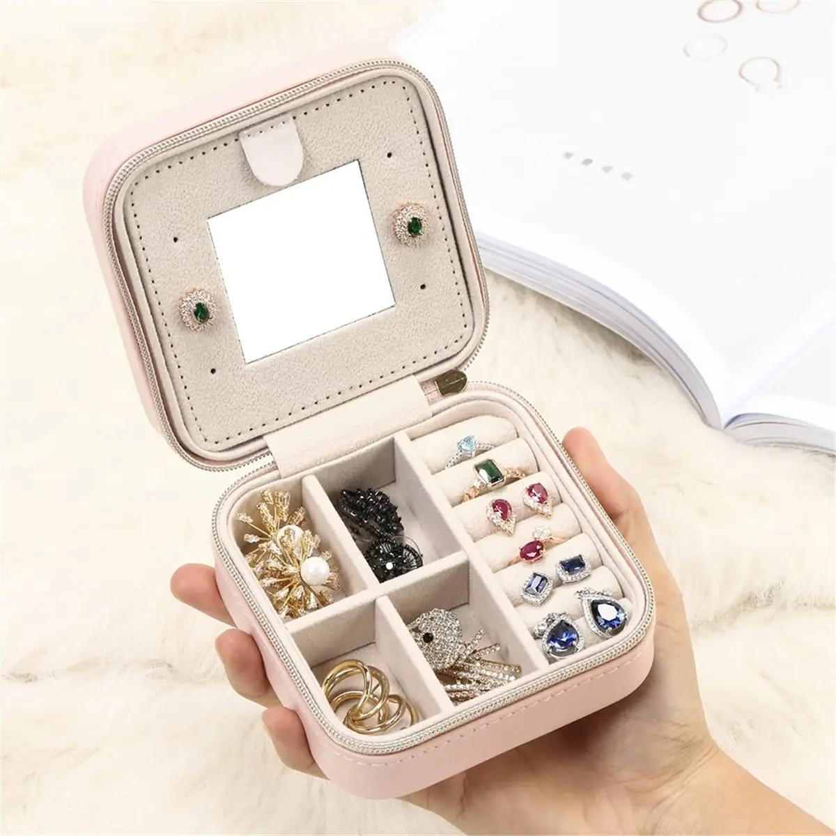 Oct Sale Jewelry Storage Box with Mirror Ring, Earring, Necklace, and Other Jewelry Box Suitable for Jewelry Storage A