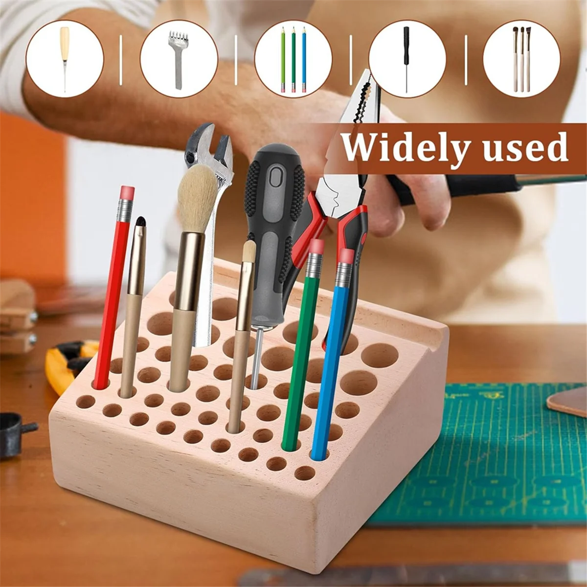 A002 46 Holes Leather Craft Tool Holder, Leather Working Tool Holder,for Leather Working and Punch Tools Organizer Storage