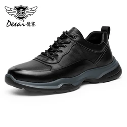 DESAI Men Casual Shoes Genuine Leather Male Sneakers Summer Breathable 2024 Shock Absorption Outsole Soft