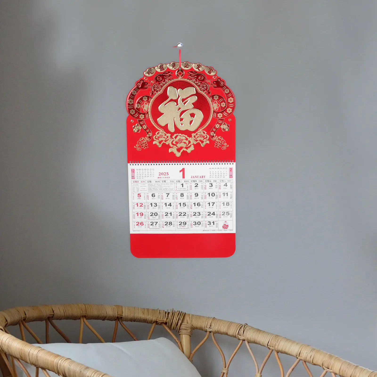 

Настенный календарь в китайском стиле на 2025 год (Год Змеи), традиционный бумажный календарь, декоративный ежемесячный планировщик для офиса и дома