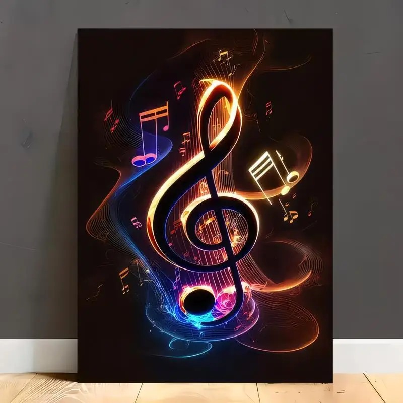 Neon Glow Treble Clef & Music Notes Metal Wall Art - Multicolor Abstract Music-Themed Decor, Perfect for Music Room, Bedroom, Li