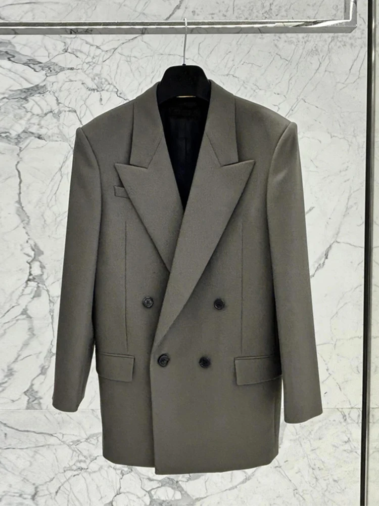 

Gray Shoulder Pad Suit Jacket Women's Casual Style Elegant Lady Top Luxury Fashionable Spring Autumn New Arrival