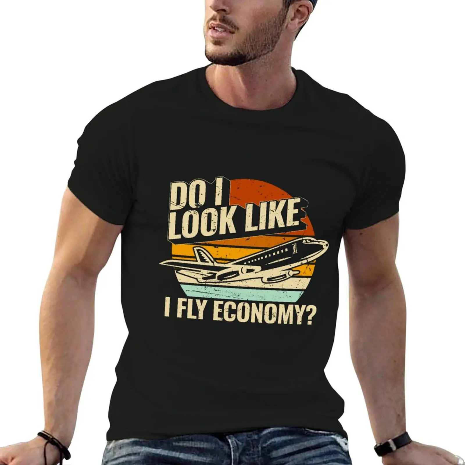 Suis-je au look d'un passager en classe économique ? T-shirt Funny First Class Flyer avec imprimés, t-shirt en coton pour homme
