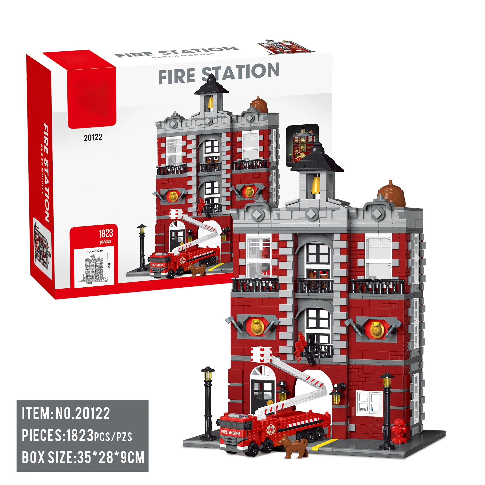 

1823PCS City Retro Fire Station Building Blocks Set, DIY Building Model Street Scene Building Set, Adult and Children's Toy Gift