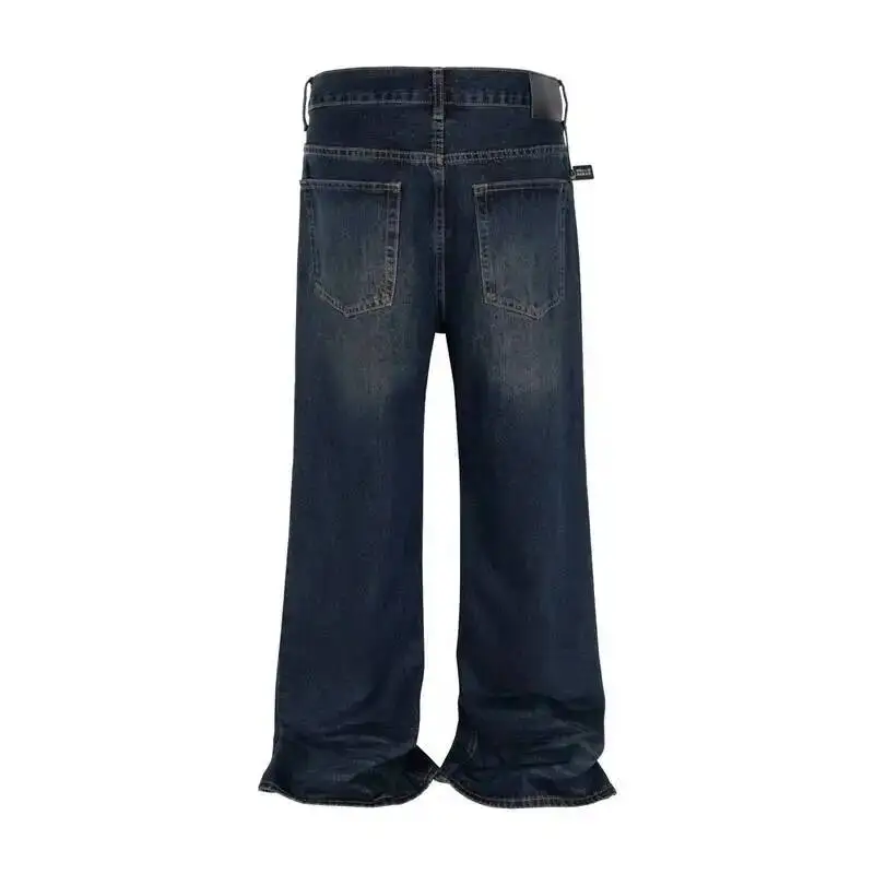 Dirty Washed Distressed Men's Baggy Jeans Summer New Faded Crease Texture Pants Streetwear Straight Leg Denim TrOSUZ