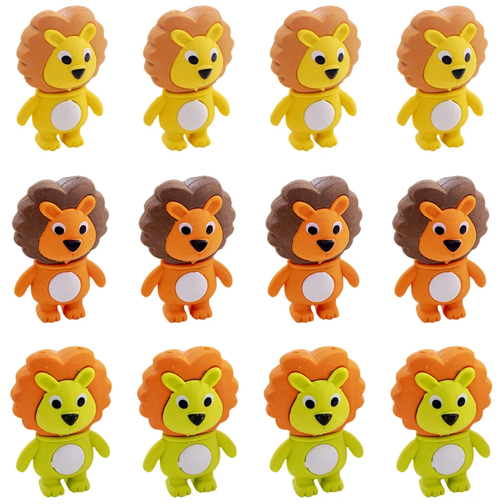 

12pcs Creative Erasers Lovely Lion Shaped Wear-Resistant Mini Animal Pencil Erasers For Kids School Supplies Student Accessories