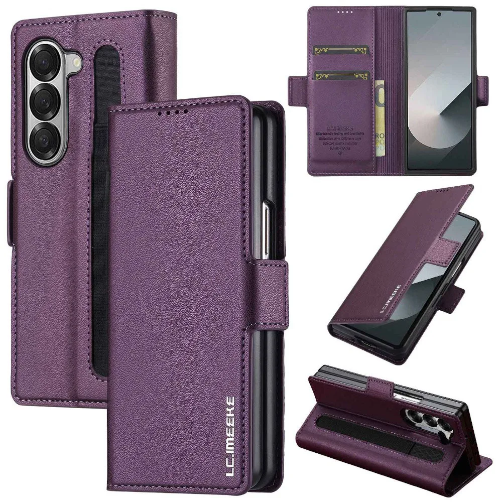 For Samsung Z Fold 6 5 4 3 Fold6 Fold5 Fold4 Fold3 5G Business Leather Case with Pen Holder Wallet Cards Slot Flip Phone Cover