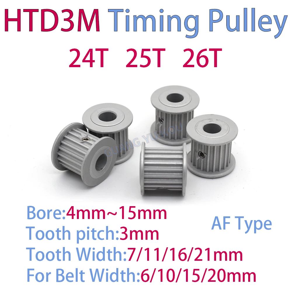 

HTD 3M Synchronous Belt Pulley 24T 25T 26T Teeth Bore 4mm-15mm for Belt Width 6/10/15/20mm Timing Pulley Wheel
