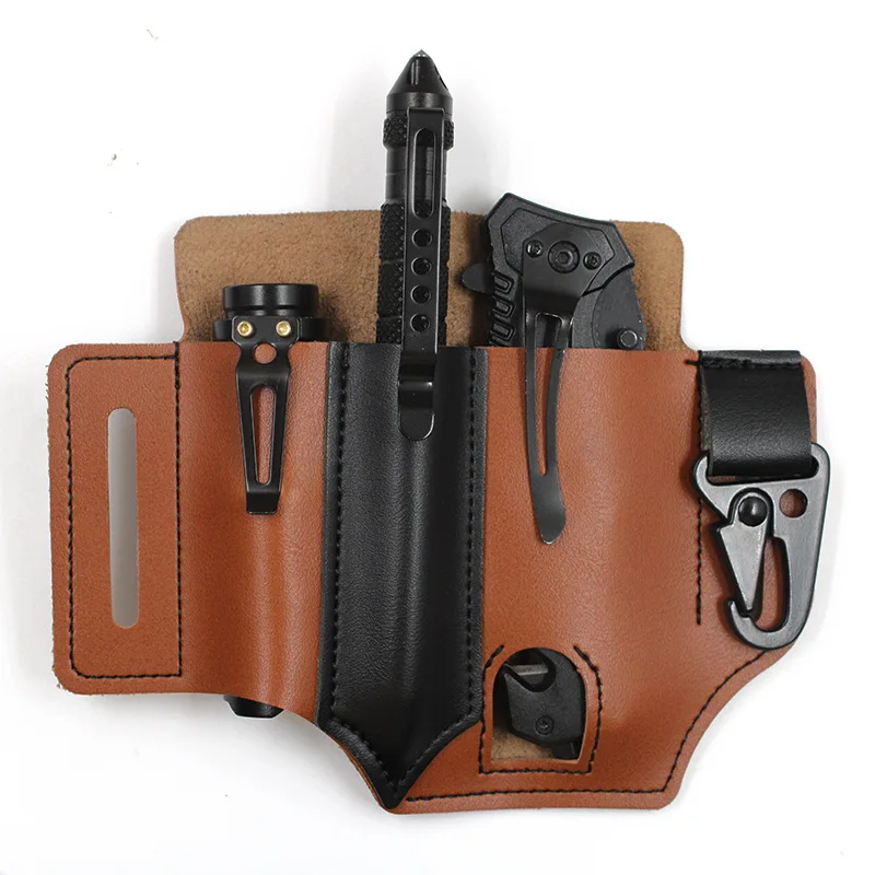 1PC Outdoor EDC Tool Storage Holster Cover Knife Tactical Pen Flashlight Universal Belt PU Leather Storage Cover Case