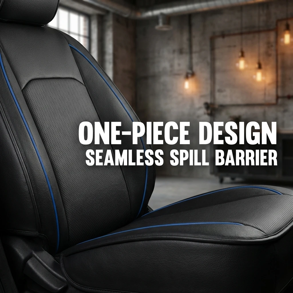 

Универсальные чехлы для автомобильных сидений – из искусственной кожи с защитой от протекания, дышащие и водонепроницаемые – черные с синей окантовкой – для седанов.