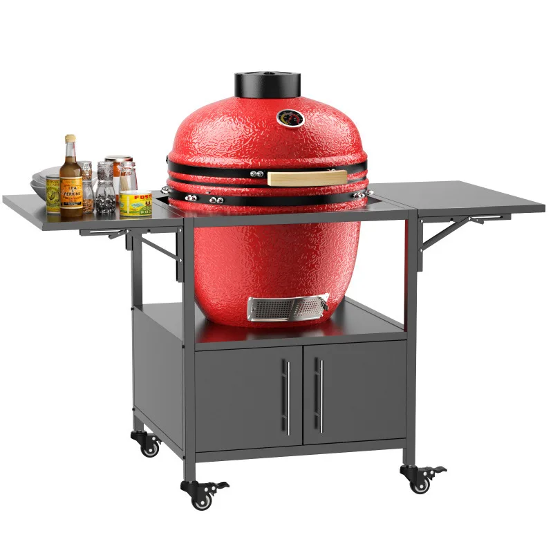 

Уличный стол для барбекю в стиле Big Egg, металлическая тележка для гриля, 2 складные панели, совместимые с колесами Kamado Joe Jr с большими зелеными яйцами