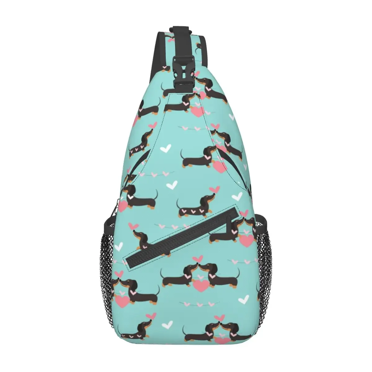 

Dachshund Dogs In Love And Hearts Crossbody Sling Bags Small Chest Bag Shoulder Backpack Daypack for Travel Bookbag