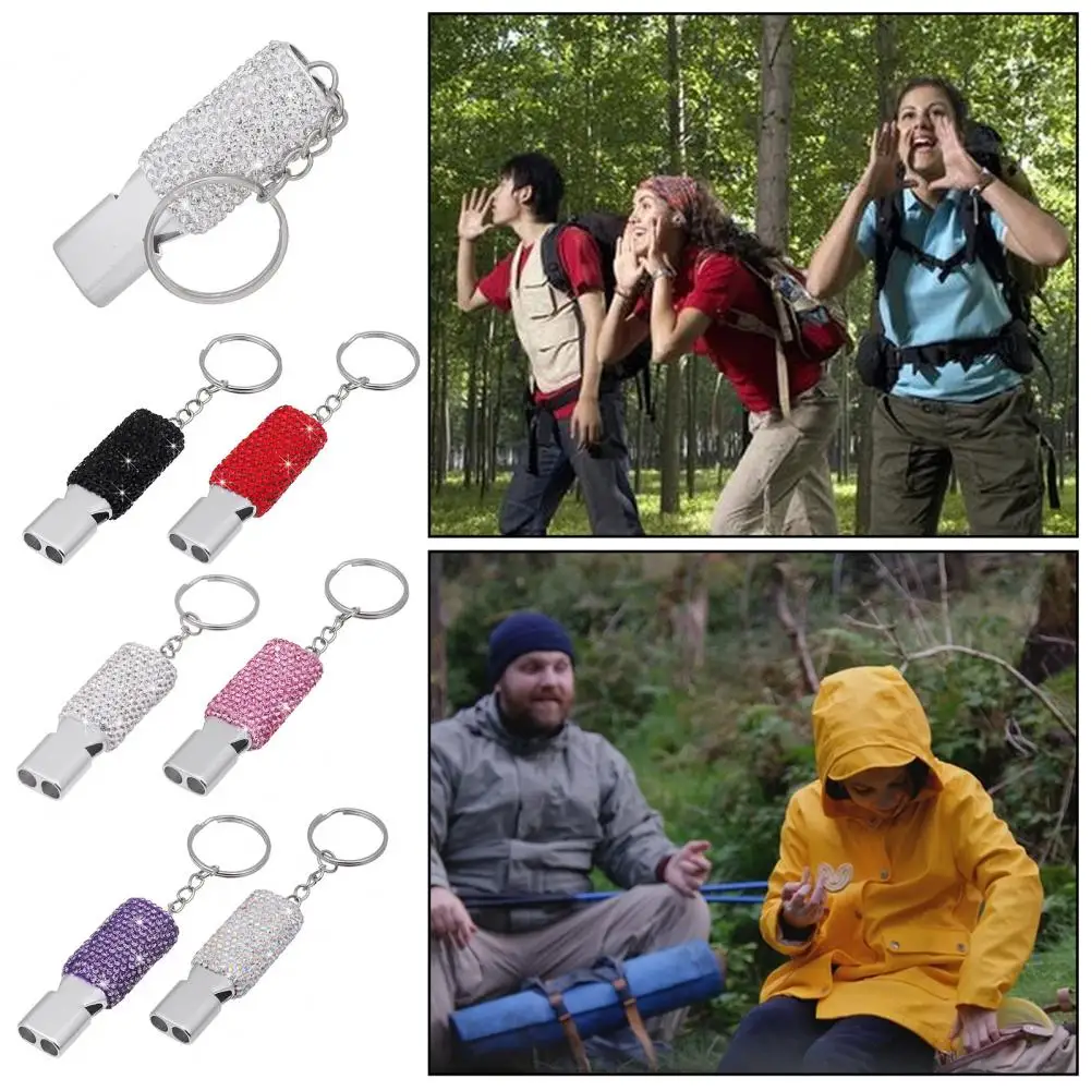 Bling Whistle Metal Rhinestone Whistle with Keychain Shining Whistle with Loud Sound for Referees Coaches Lifeguards Emergencies