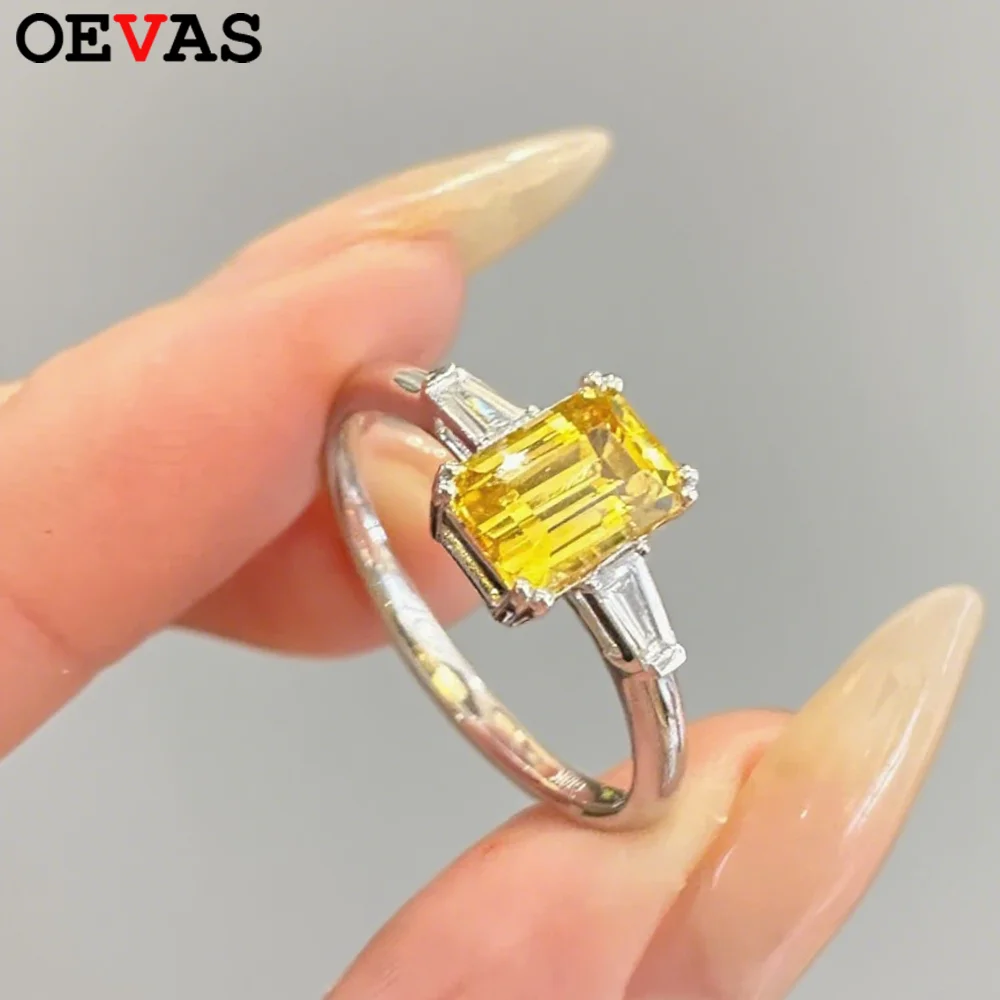 

OEVAS 1-4ct Lab Grown Canary Yellow Sapphire Ring For Women 100% S925 Sterling Silver inlay Moissanite Rings Party Fine Jewelry